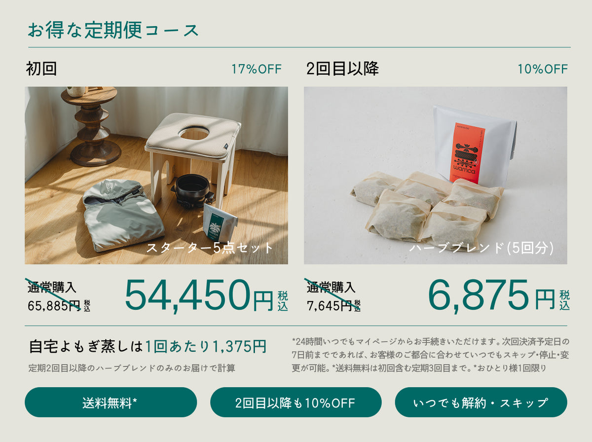 自宅よもぎ蒸し用スターターセット（5点）WARM BLEND 代謝サポート 